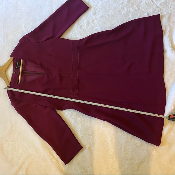 Banana Republic Burgundy V-Neck Fit Flare Dress 3/4 sleeve pocket SZ 10 - Picture 9 of 9